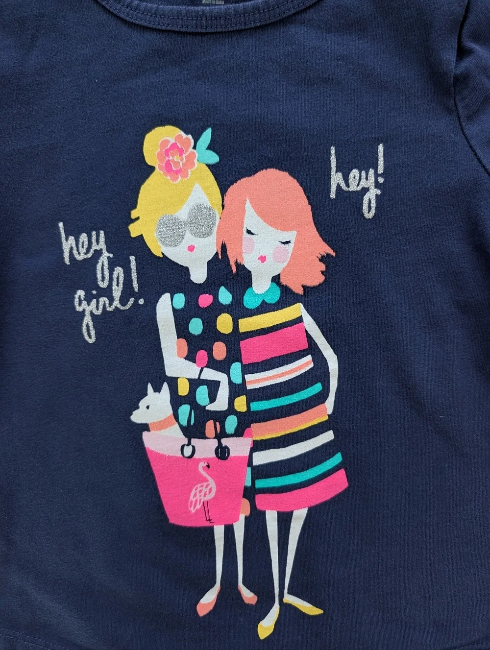 Gymboree Girls Navy Graphic 'Hey Girl' Short Sleeve Tee Cotton Size S (5/6)
